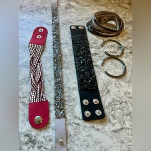 BUNDLE OF 5 ( four bracelets and one set of hoop earrings)